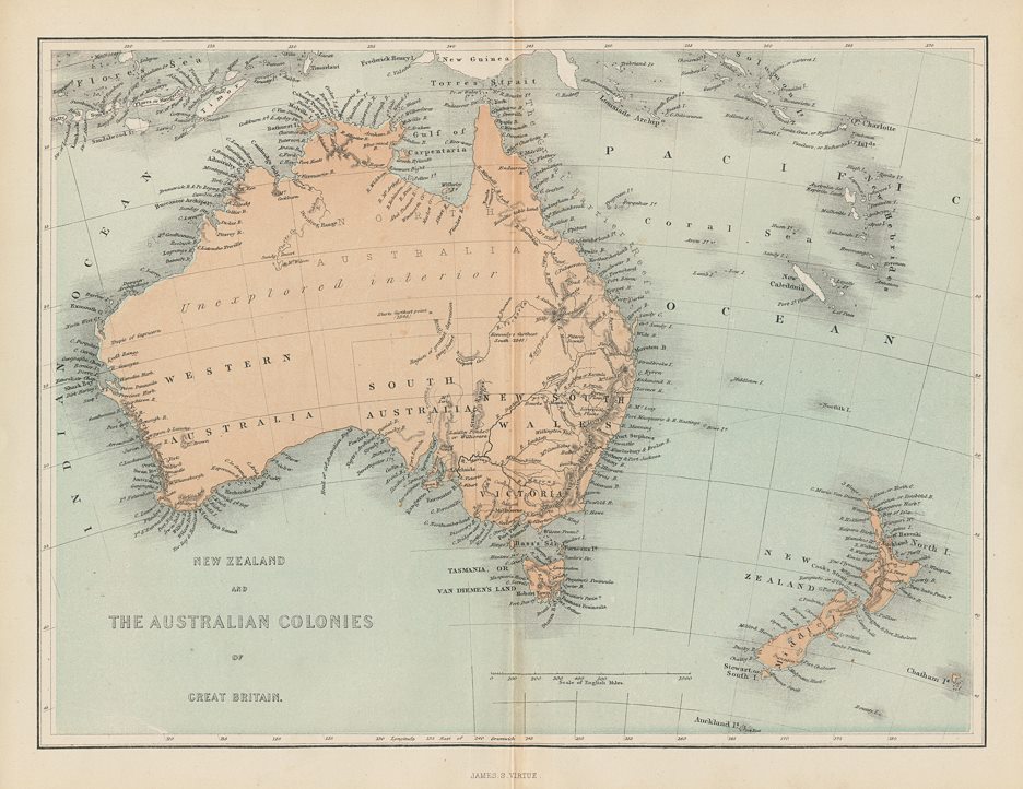 Australia & New Zealand map, c1858