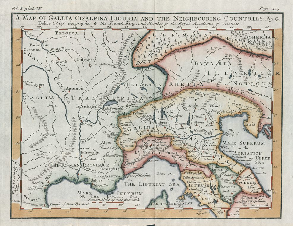 Ancient North Italy, Switzerland, S France etc., c1745