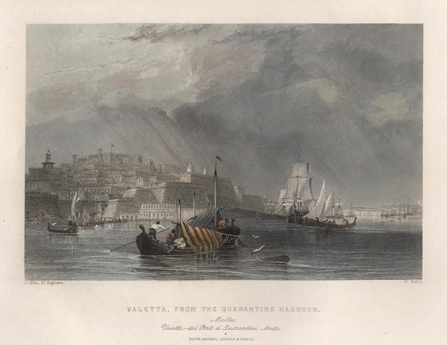 Malta, Valletta, from the Quarantine Harbour, c1845