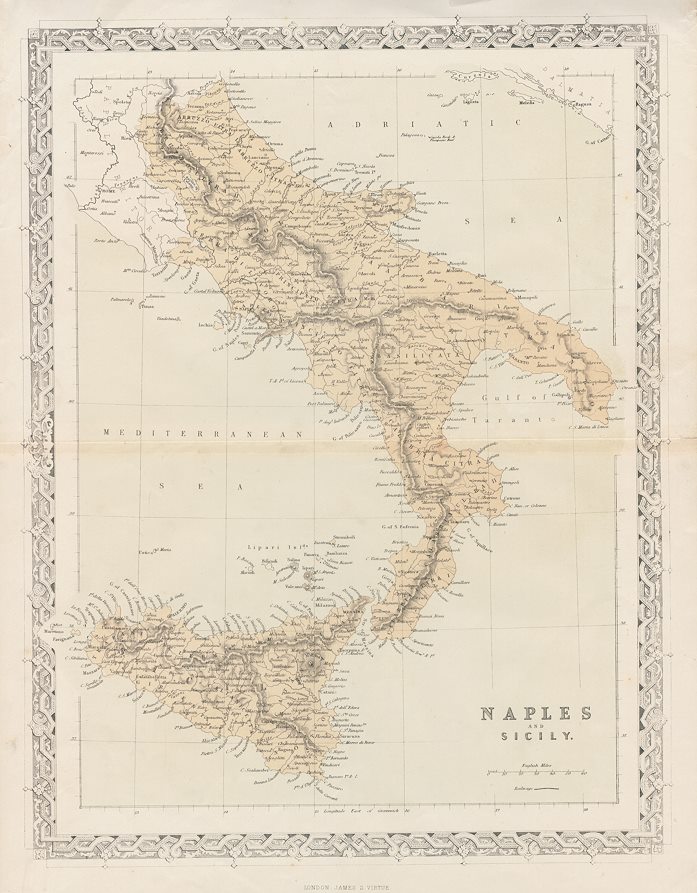 Naples & Sicily map, c1860
