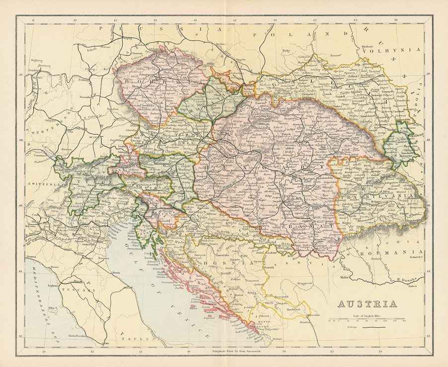 Austria map, c1880