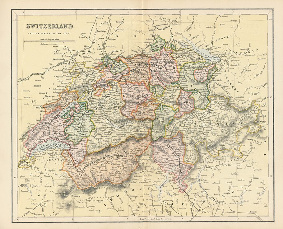 Switzerland map, c1880