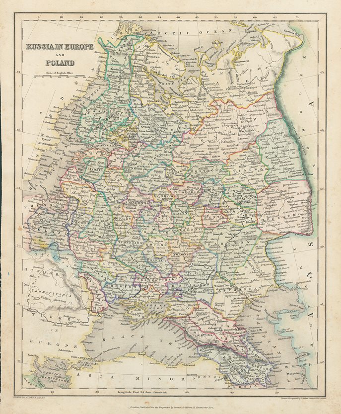 Poland & Russia in Europe map, c1841