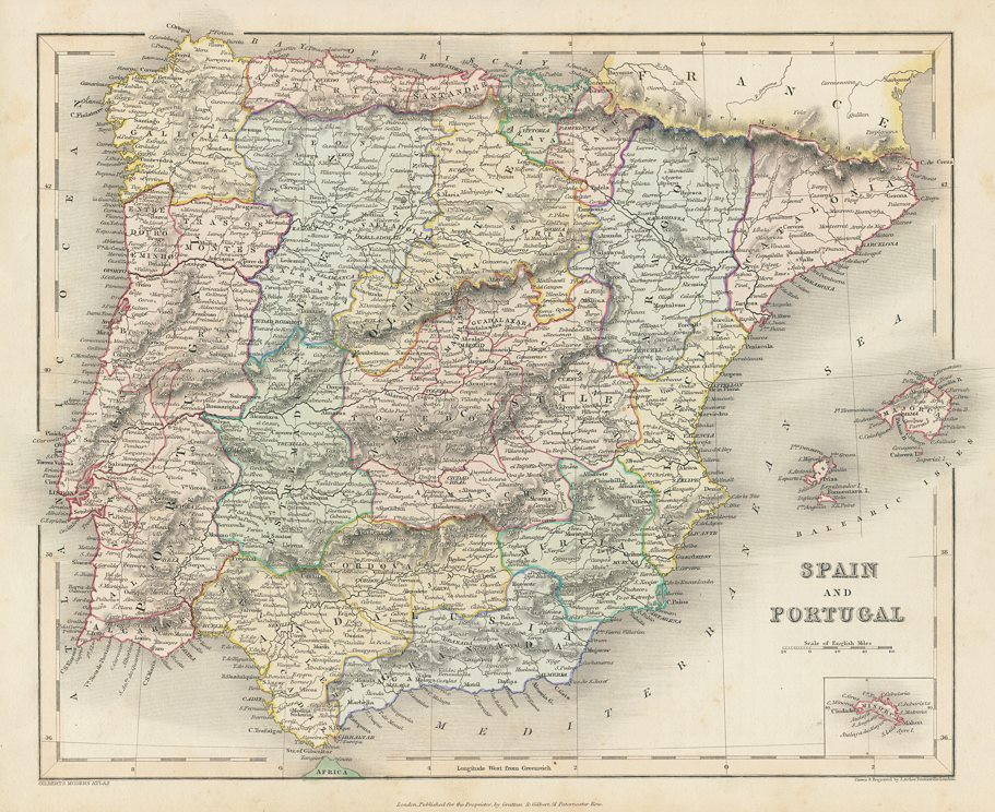 Spain & Portugal map, c1841