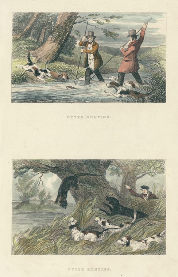 Otter Hunting, two prints, 1860