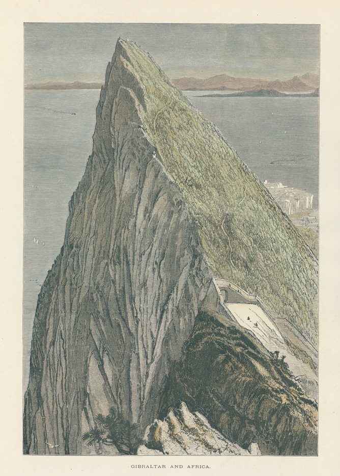Gibraltar and view to Africa, 1875