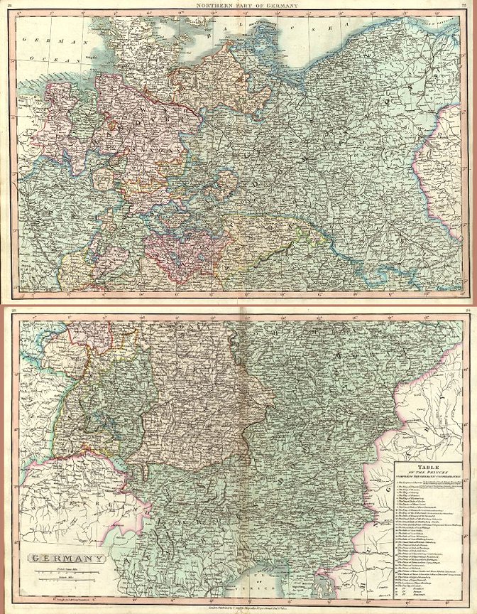 Germany map on 2 sheets, 1824