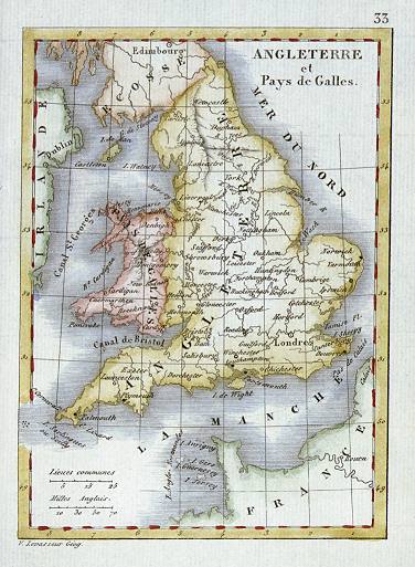 England and Wales, Levasseur miniature map, 1830