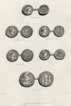 Romans and Persian coins, steel engraving, 1850