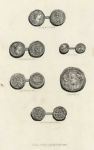 Coins (late Roman, Saladin and Charlemagne), steel engraving, 1850