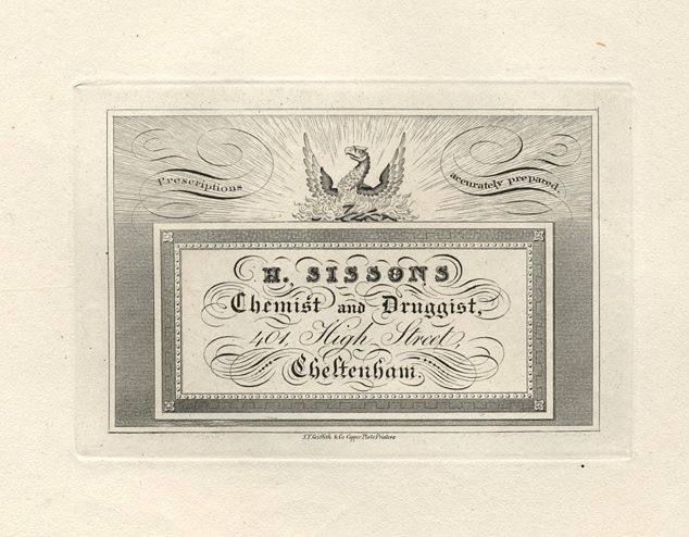 Cheltenham, Trade Advert, H.Sissons, Chemist, 1826