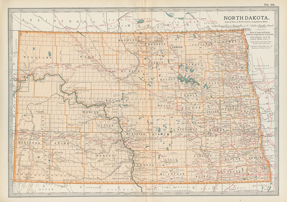 USA, North Dakota map, 1897