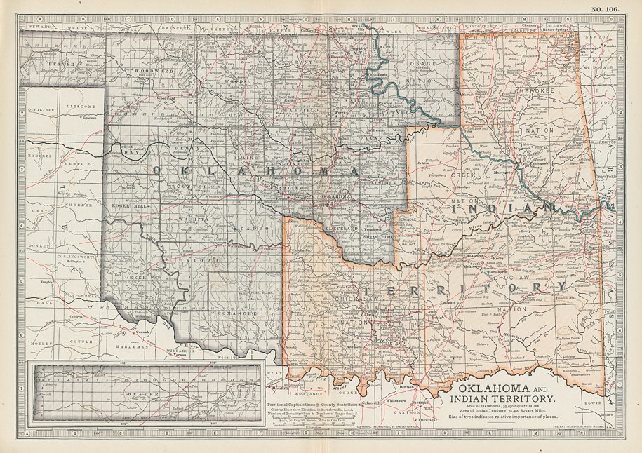 USA, Oklahoma & Indian Territory map, 1897