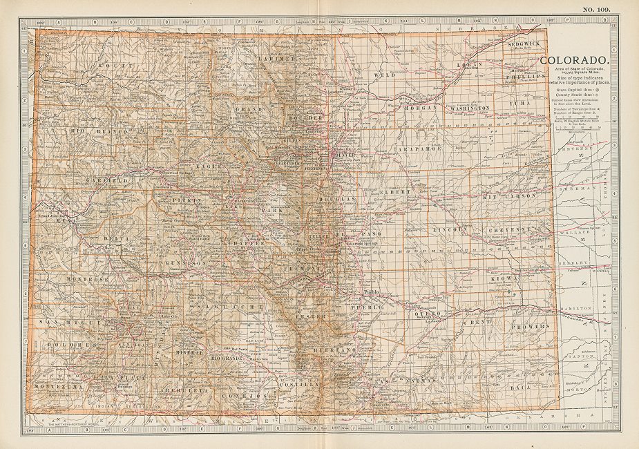 USA, Colorado map, 1897