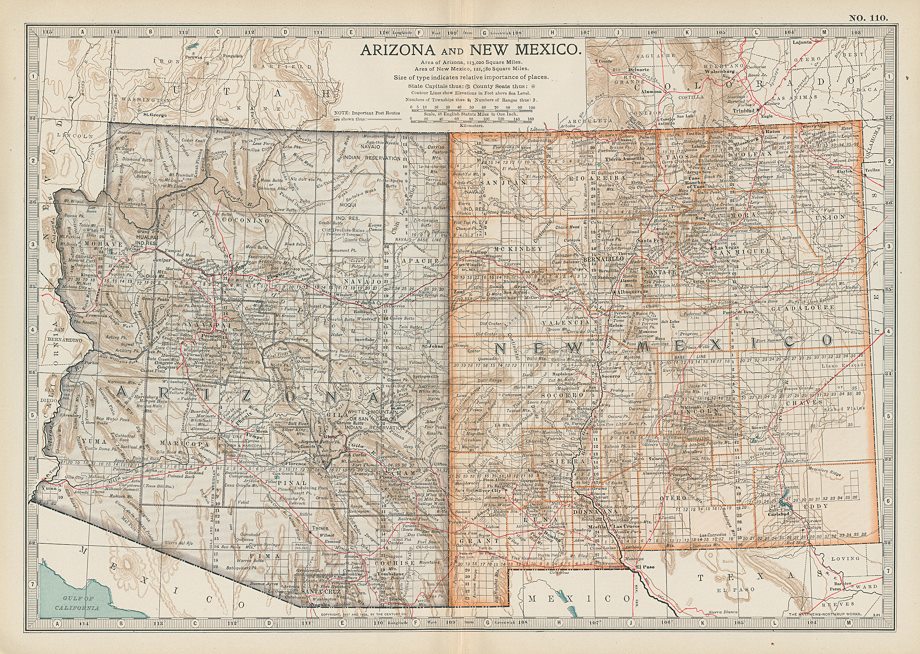 USA, Arizona & New Mexico map, 1897