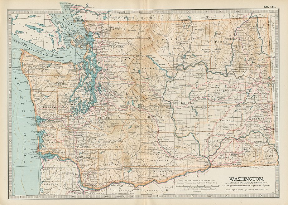 USA, Washington map, 1897