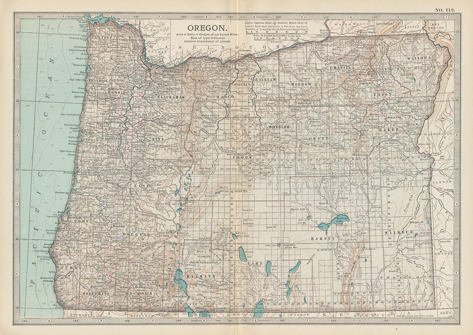 USA, Oregon map, 1897