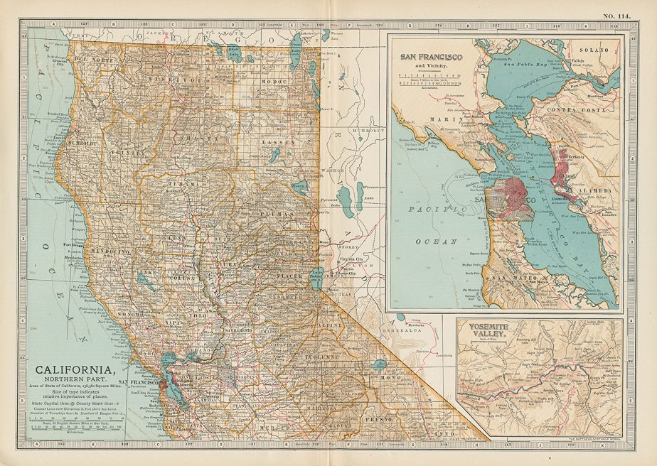 USA, California (northern) map, 1897