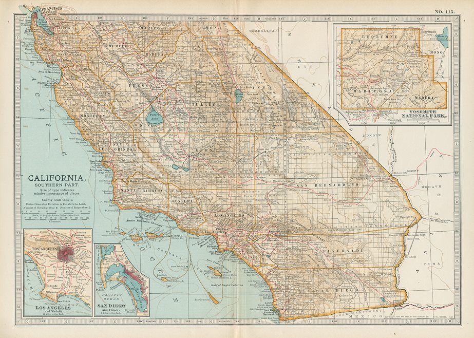 USA, California (southern) map, 1897