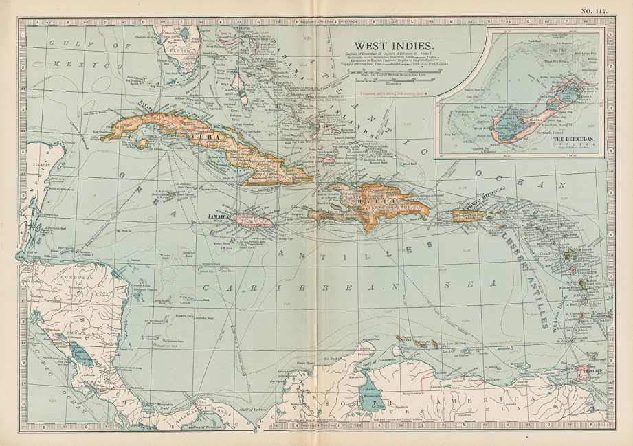 USA, West Indies map, 1897