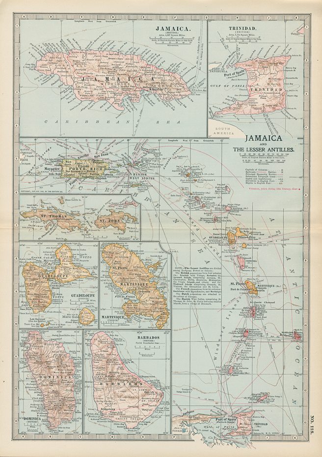 USA, Jamaica and the Lesser Antilles map, 1897