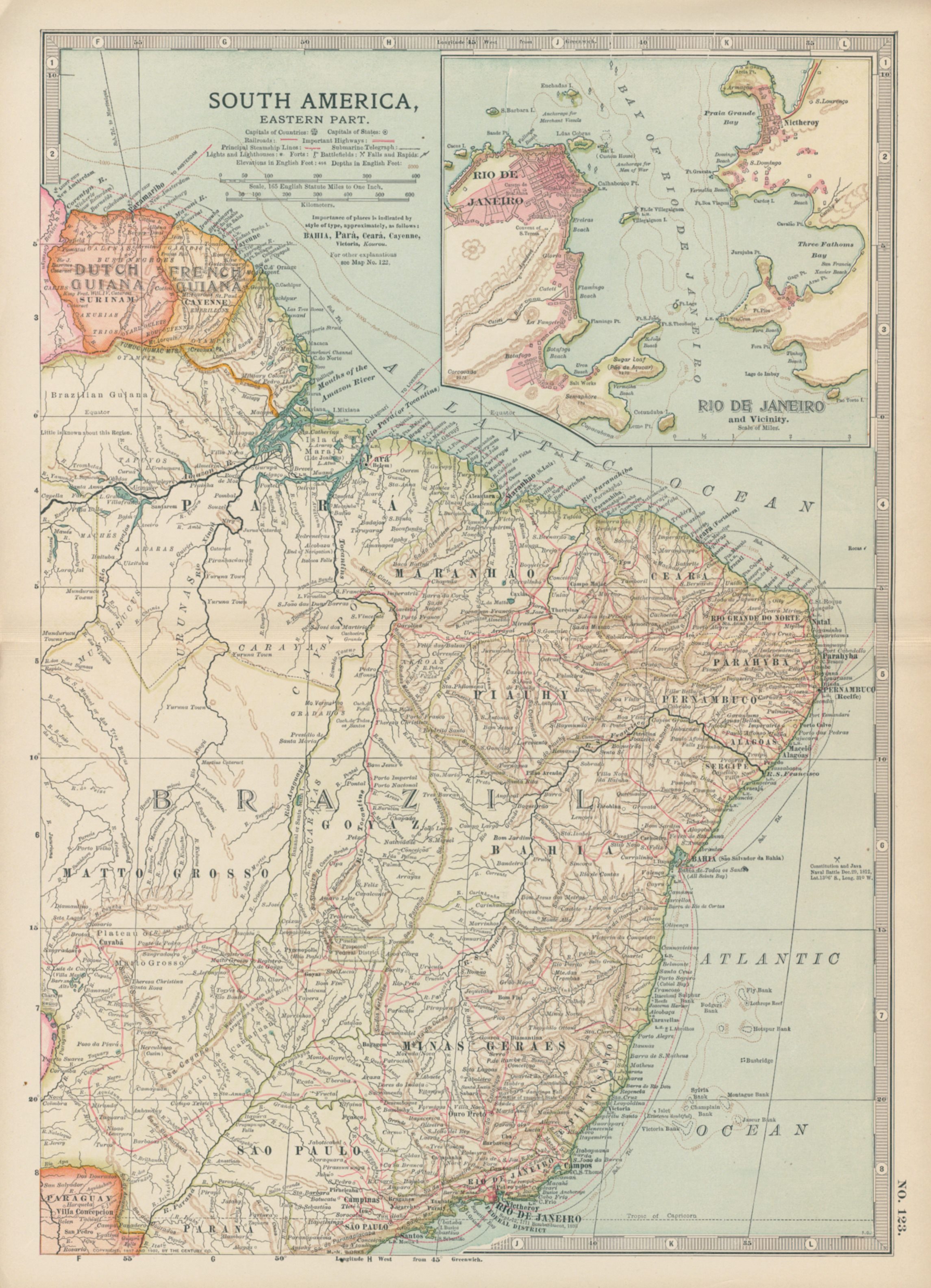 USA, South America (eastern) map, 1897