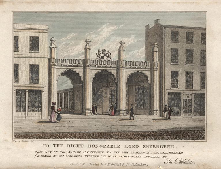 Cheltenham, Arcade & Entrance to Market House, 1826