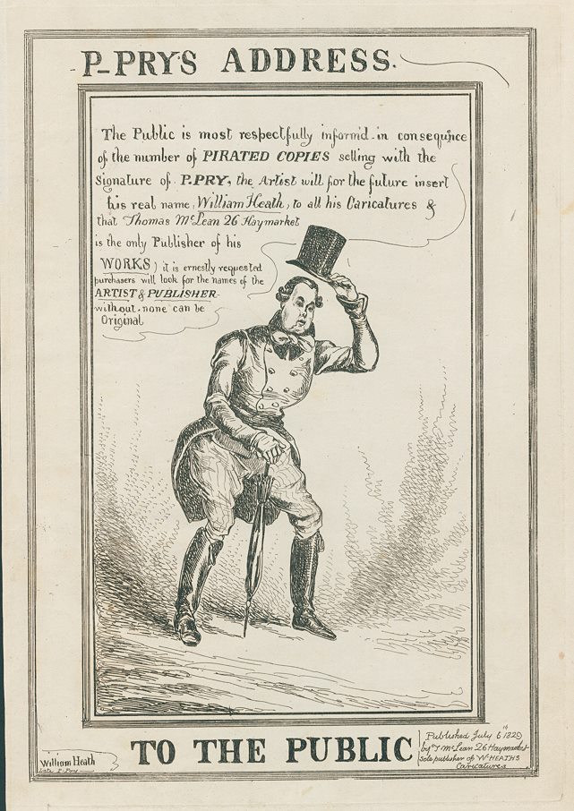 Public Notice by William Heath, caricaturist, July 1829