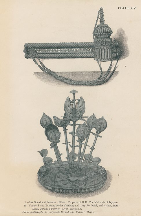 India, Silver Ink Stand & Perfume Holder, 1890