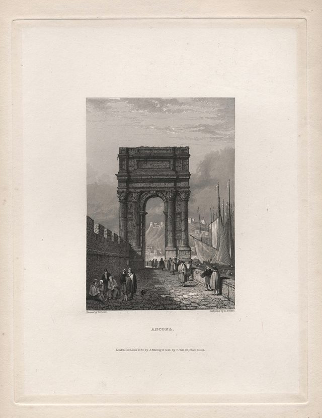Italy, Ancona, Arch of Trajan, 1836
