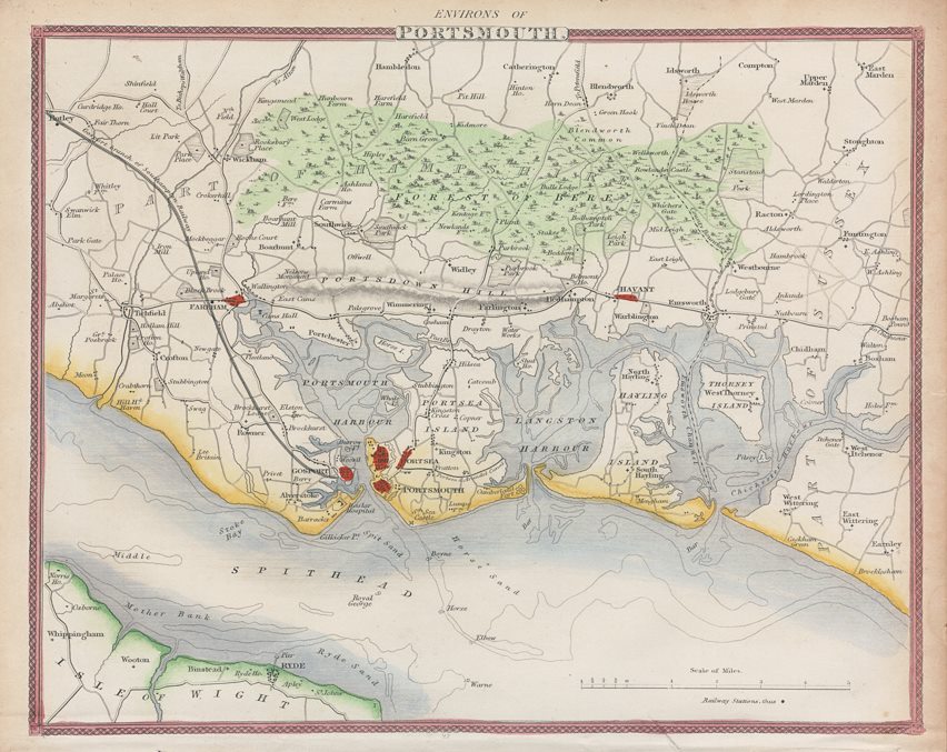 Hampshire, Portsmouth environs, Moule map, 1850