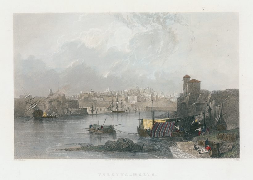 Malta, Valetta view, 1838