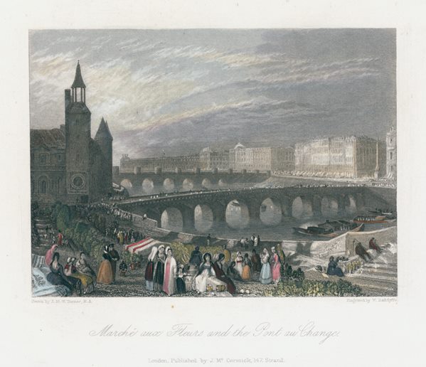 France, Paris, Marche aux Fleurs and the Pont au Change, after Turner, 1835