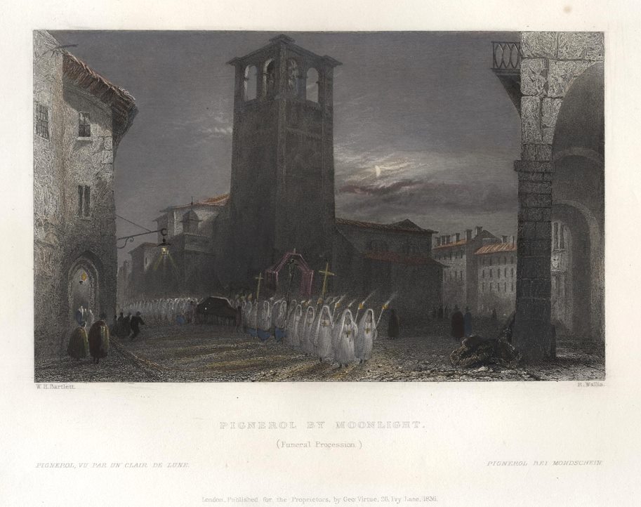 Italy, Pignerol by Moonlight, 1836