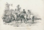 English Pub scene, with horsemen, stone lithograph, c1825