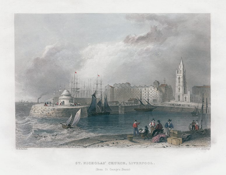 Liverpool view, St.Nicholas Church and docks, 1841
