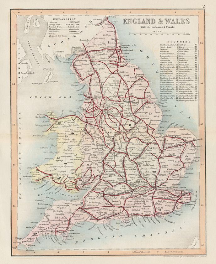 England & Wales, railways and canals, 1848