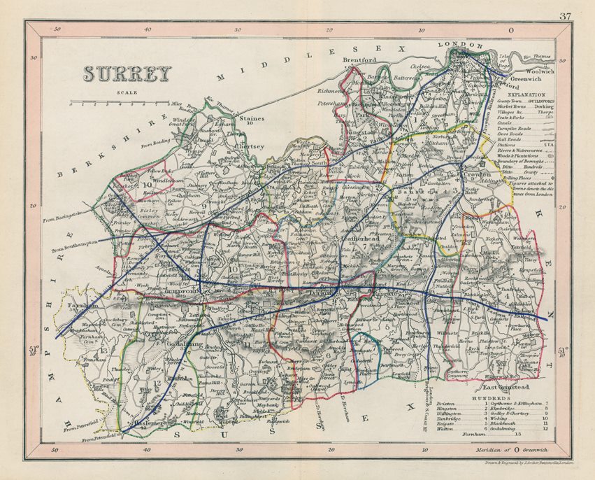 Surrey county map, 1848
