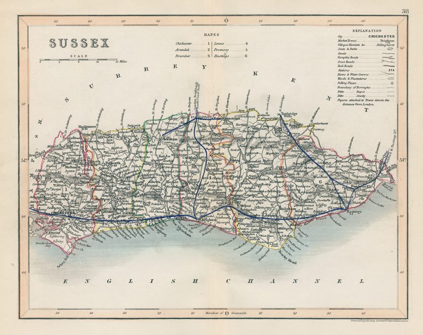 Sussex county map, 1848
