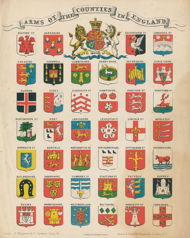 Arms of the Counties of England, c1870