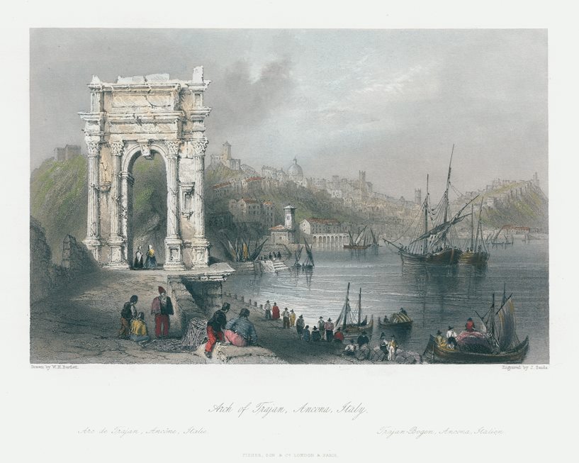 Italy, Ancona, Arch of Trajan, 1841