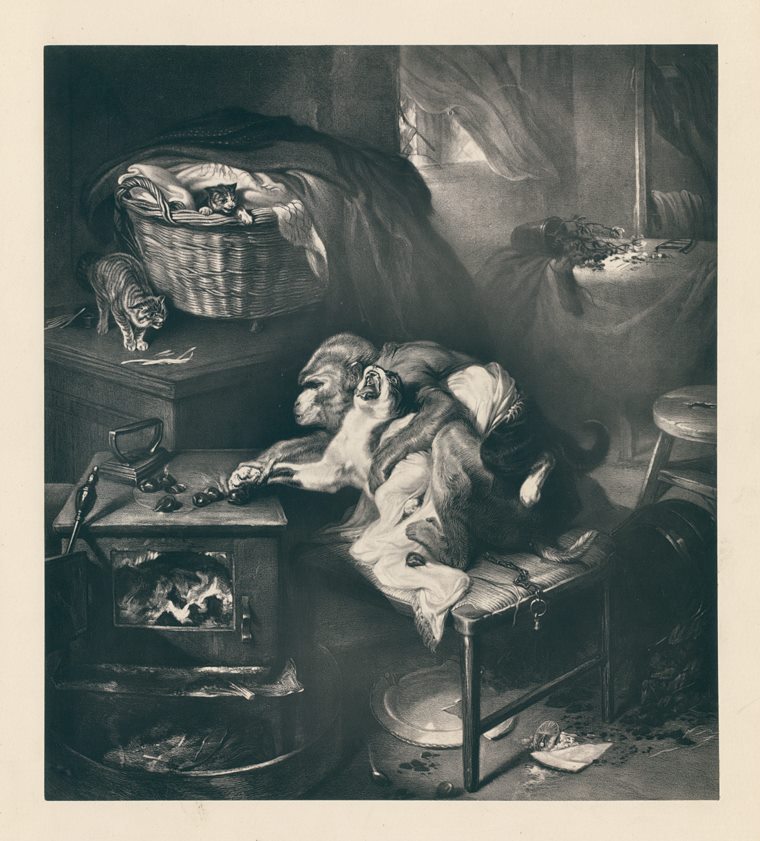 The Cat's Paw, Woodbury print after Landseer, 1878