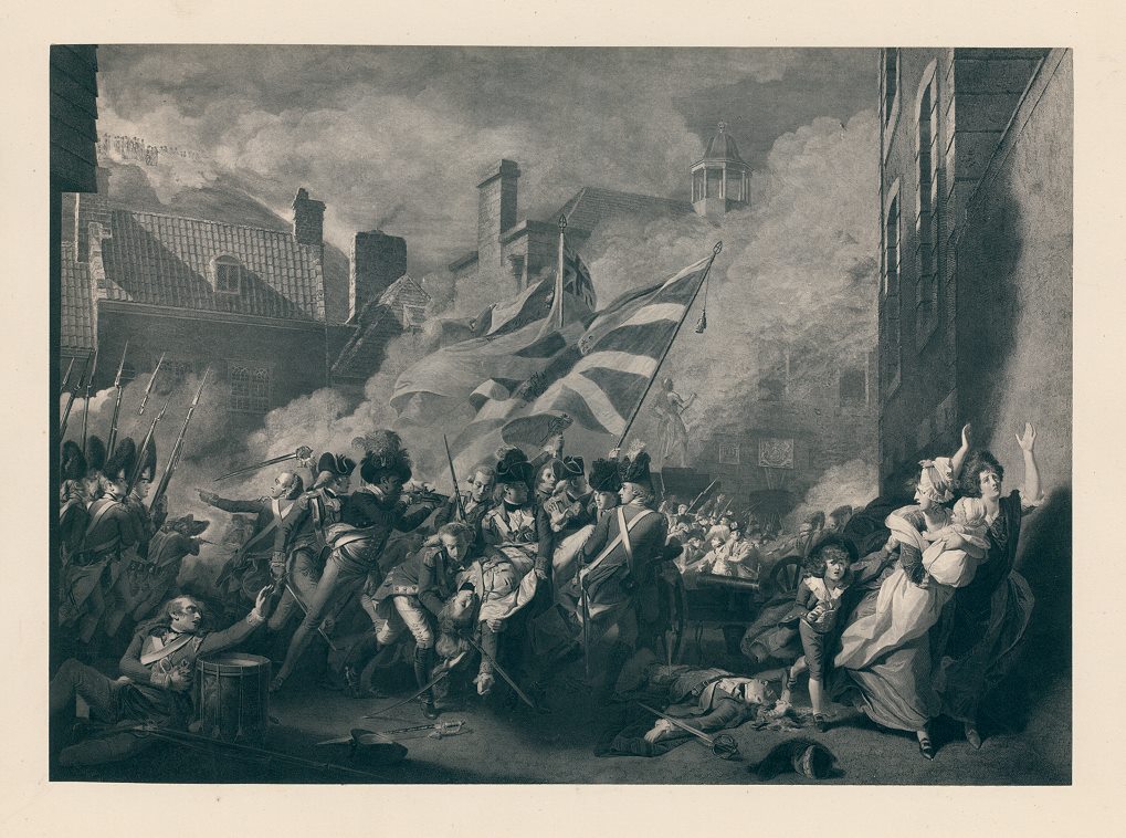 Death of Major Peirson at St.Helier, Jersey, Woodbury print after Copley, 1878