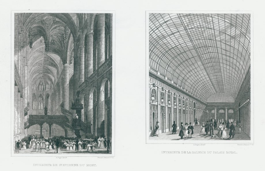 Paris, St.Etienne du Mont & Galerie du Palais Royal, 1840