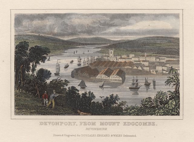 Devon, Devonport from Mount Edgcombe, 1848