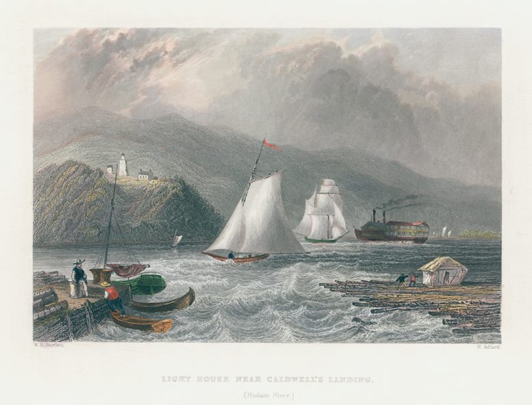 USA, Hudson River, Lighthouse near Caldwell's Landing, 1840
