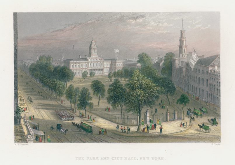 USA, New York, Park & City Hall, 1840