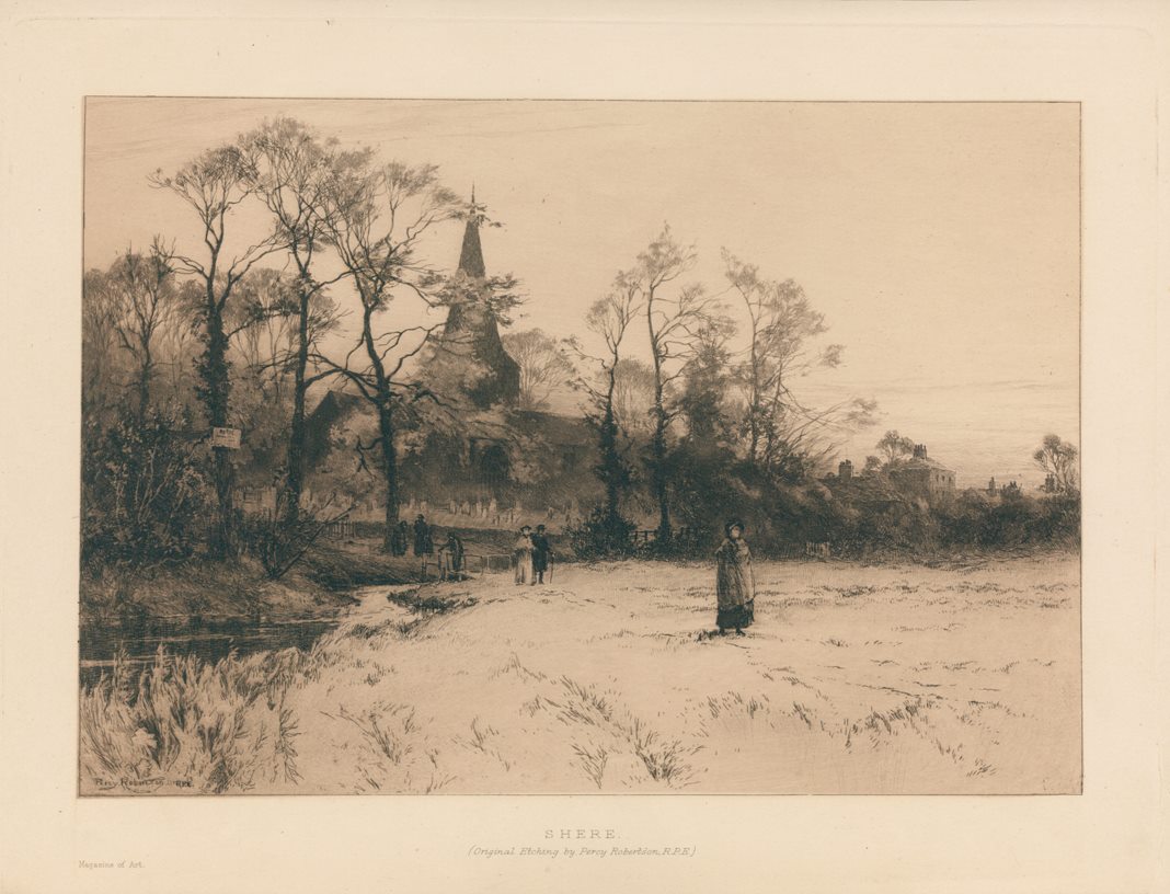 Surrey, Shere, etching by Percy Robertson, 1893