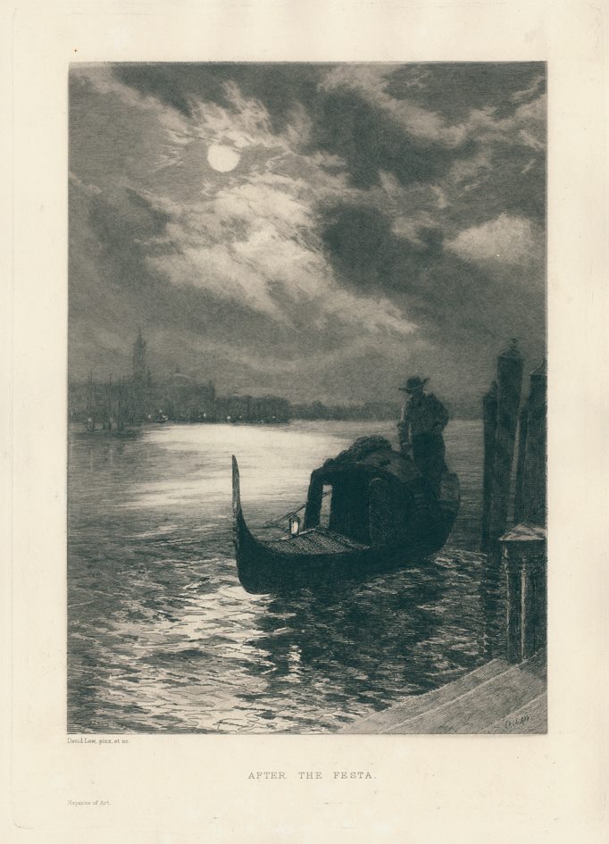 'After the Festa', (Venice) etching by David Law, 1893