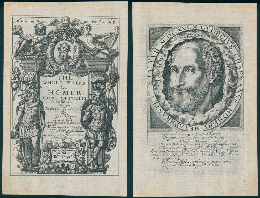 The Whole Works of Homer by Chapman, ornate title page, c1616